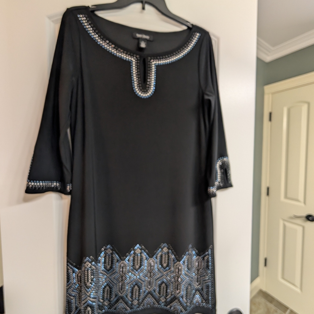 INC International Concepts Black Embellished Shift Dress